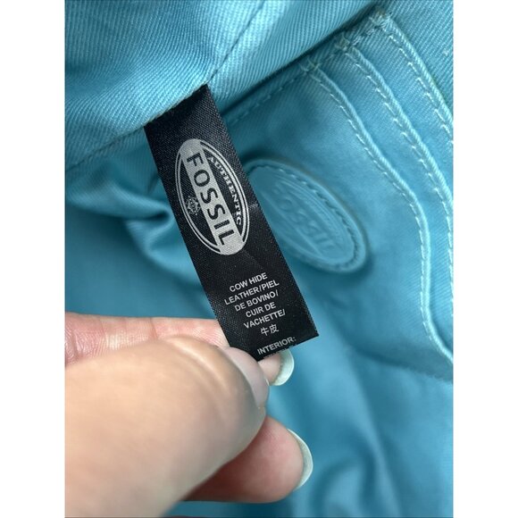 FOSSIL Sydney Leather Satchel Blue Hand Bag *missing Shoulder Strap* Cow Hide - Picture 9 of 10